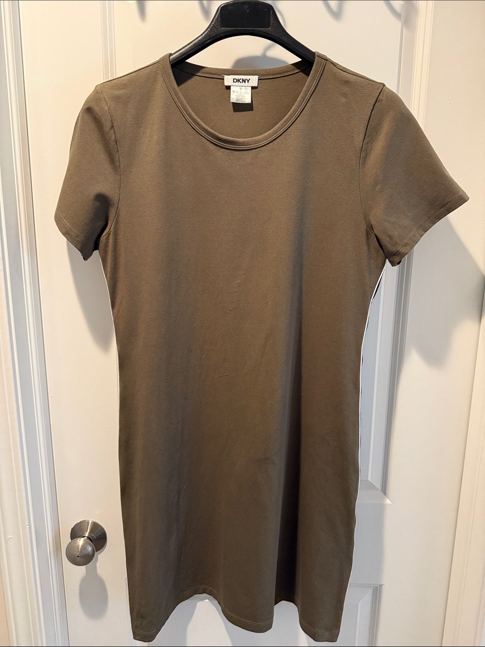 DKNY Size L Olive Logo Side Stripe T-Shirt Dress